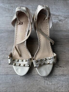 Lilly Pulitzer Metallic Gold Studded Ankle-Strap Heels